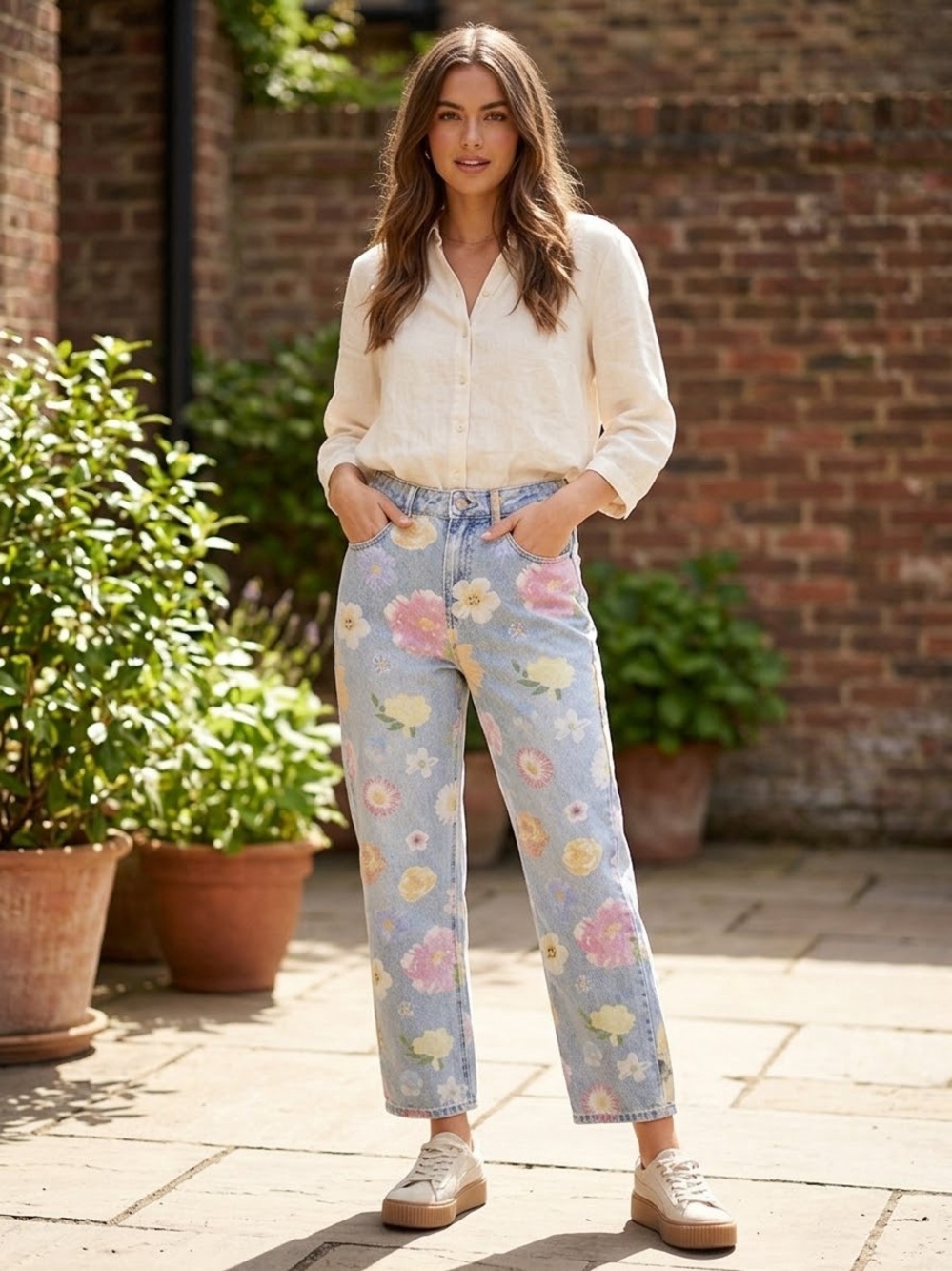 Wild Fable Floral Cottagecore High Rise 90s Relaxed Straight Leg Jeans Womens 6